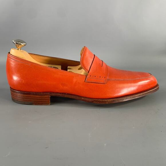 JOHN LOBB Size 9 Orange Red Leather Penny Loafers main image 4